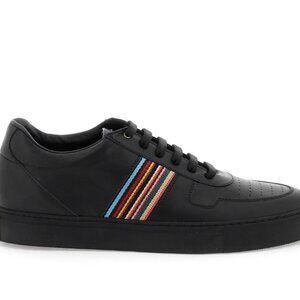 New $475 Paul Smith Fermi Mens Sneakers Signature Stripe Black leather Size 7